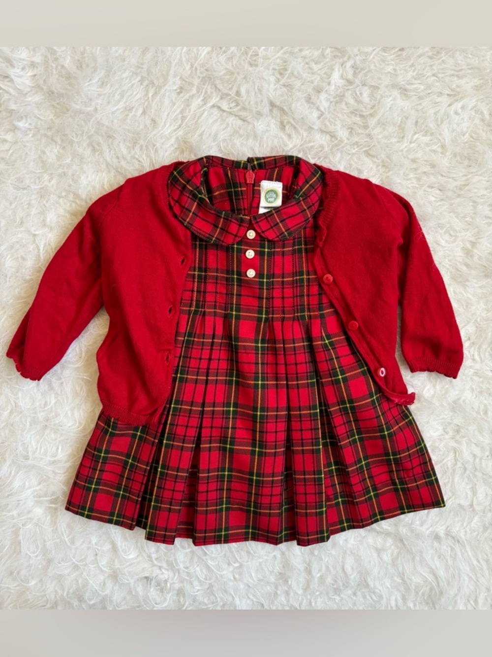 Little Me Festive Plaid Dress & H&M Vibrant Red Caridgan Bundle